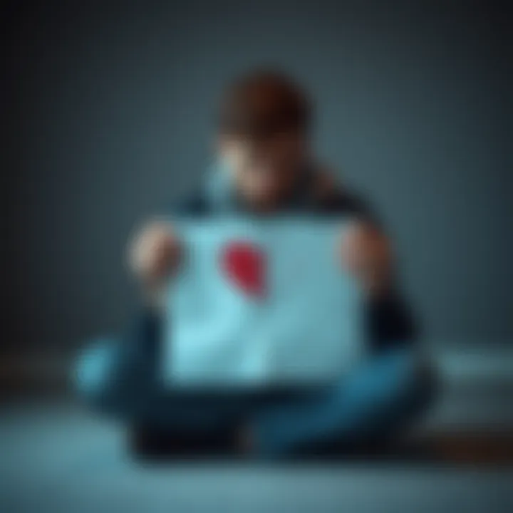 Individual sitting alone, holding a letter with a broken heart illustration, expressing feelings of sadness due to separation.
