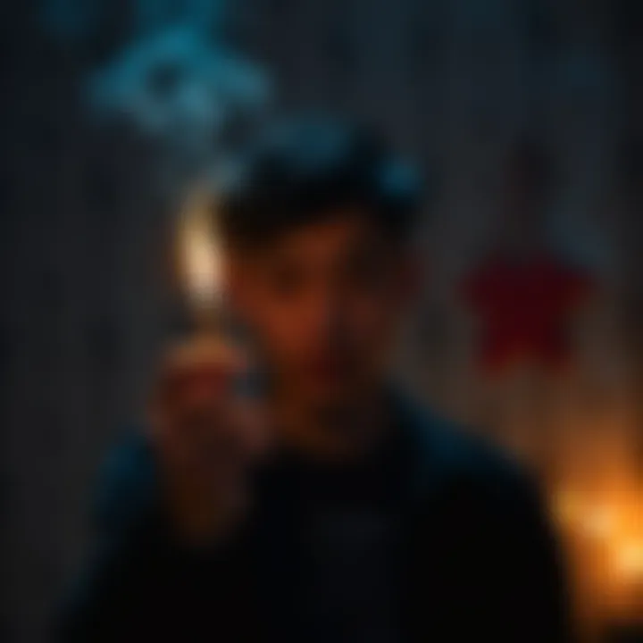 Individual holding a lit incense stick, looking concerned about possible allergic reactions, with a backdrop of incense burning.