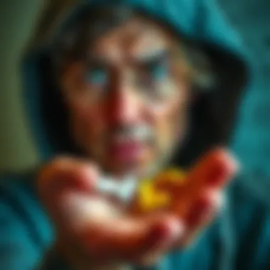 Individual looking anxious while holding pills in their hand, reflecting concerns over forced medication.