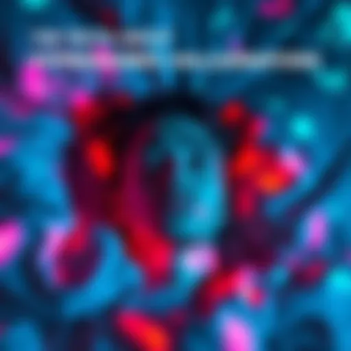 A person lying in bed with wide eyes, surrounded by colorful, surreal shapes and shadows as they drift from wakefulness to sleep