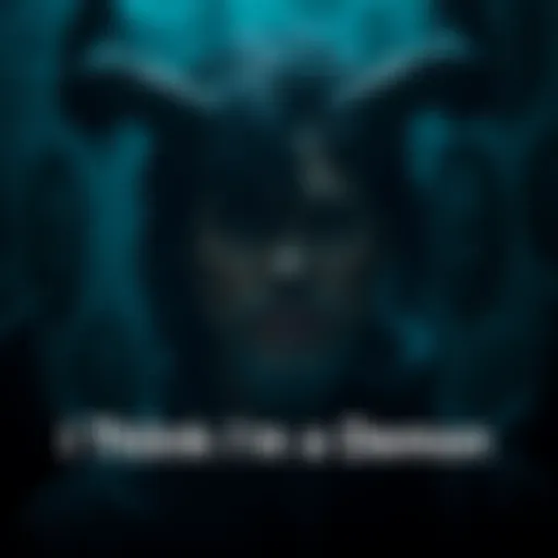 An individual with dark features and horns expressing a demon-like identity, surrounded by shadowy elements