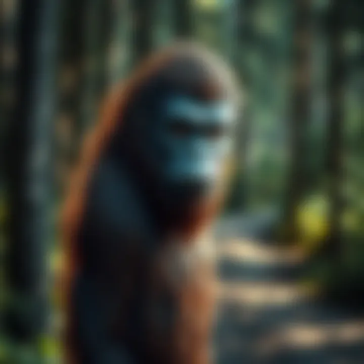 A person humorously imagining their appearance as Bigfoot, featuring a furry body and playful expression in a forest setting.
