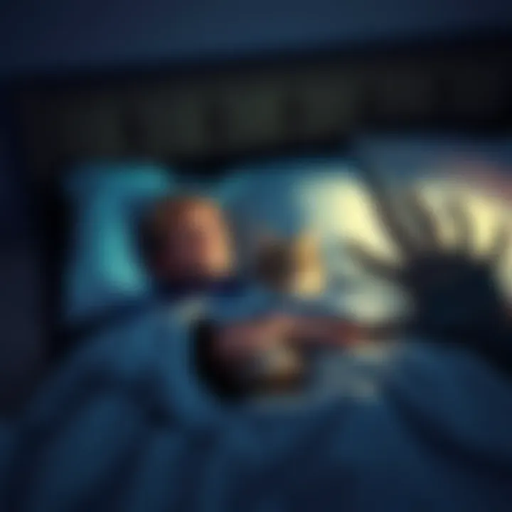 Person in bed with cat A person lying in bed looking startled with a cat beside them and shadowy hands appearing from the side.