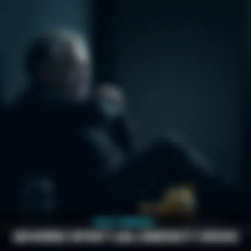 A person sits with a worried expression, surrounded by dark shadows, representing a spiritual emergency. They appear to be struggling with fear, while a child's toy lies nearby, symbolizing their responsibility as a parent.