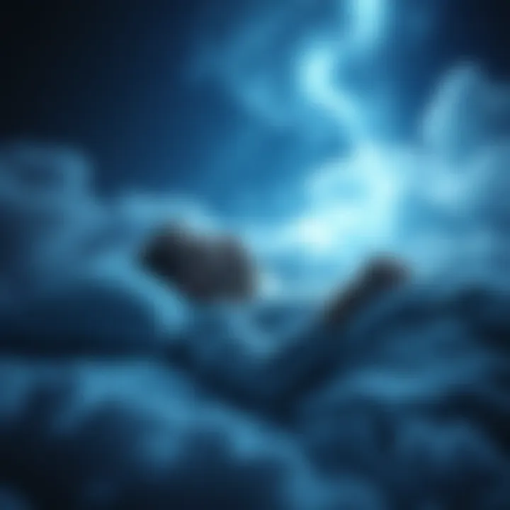 A person lying in bed with eyes closed, appearing to be in a deep dream, surrounded by soft clouds and stars, symbolizing a vivid lucid dream experience.