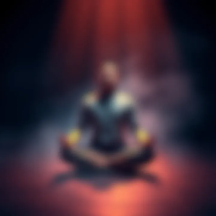 A person sitting cross-legged in a serene environment, meditating with a peaceful expression, symbolizing spiritual awakening and inner turmoil.