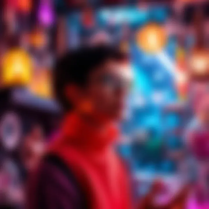 Individual experiencing ASMR and energy sensations in a metaphysical shop filled with crystals and vibrant colors