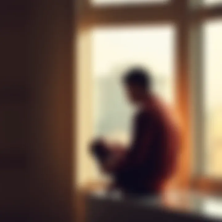Person in Reflection Individual sitting alone by a window, looking contemplative with a soft light illuminating their face, representing a search for spiritual peace after losing faith.