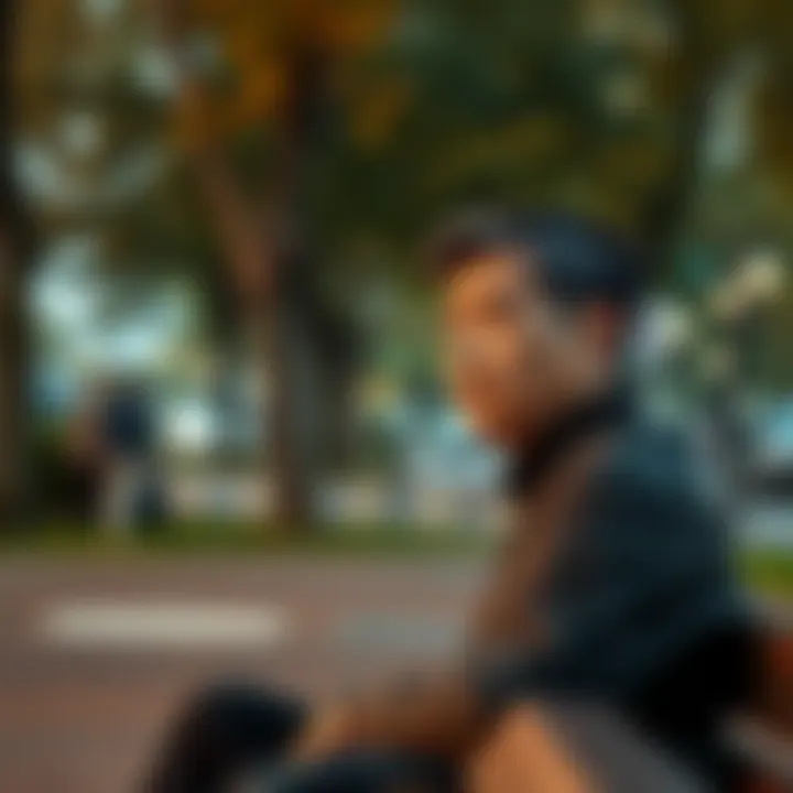A person sitting on a park bench, looking contemplative with a furrowed brow, surrounded by blurred trees and passersby, symbolizing a search for clarity in their experiences.