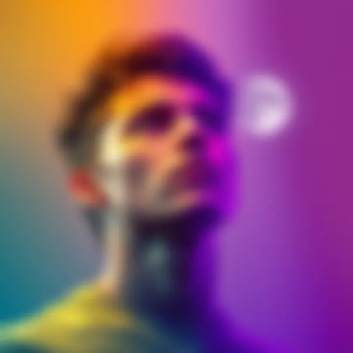 A person with a thoughtful expression, caught between bright and calm colors representing their inner Leo rising and Virgo moon. They are looking up at the sky, symbolizing conflict between their emot...