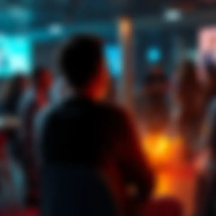 A person sitting alone at a gathering, looking distant while others chat nearby