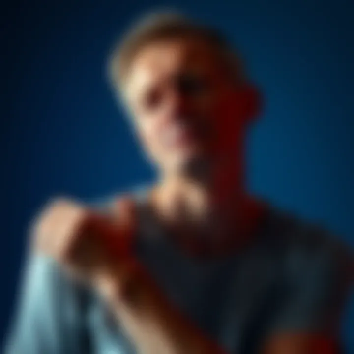 A person experiencing joint pain while reflecting on emotional separation, looking contemplative with a hand on their shoulder.