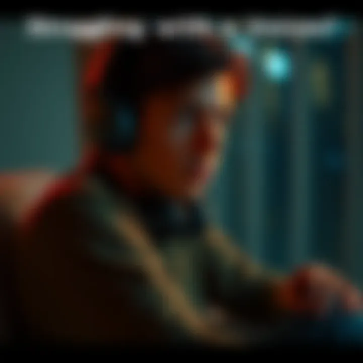 Person listening to voices A person sitting in a dimly lit room with a thoughtful expression, wearing headphones and looking reflective as they listen to recorded voices, symbolizing their struggle between mental health and par...