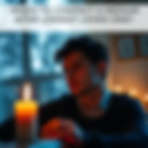 A person gazes thoughtfully at a flickering candle, reflecting on memories of a lost loved one.