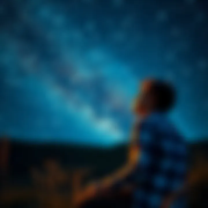 Person looking at the stars A person sitting outside at night, gazing at the stars with a thoughtful expression, reflecting on life and loss.