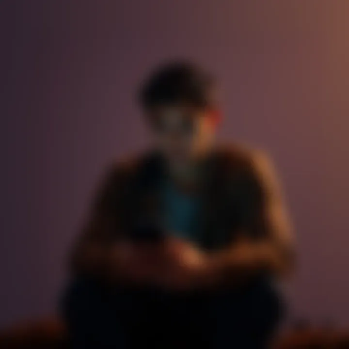 Individual sitting alone, looking worriedly at their phone after a fight with their partner