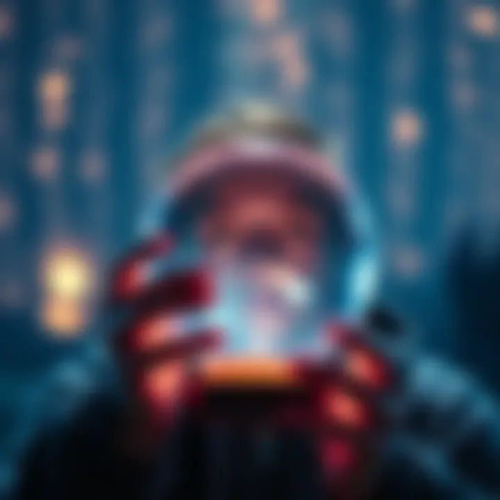 Person looking at a crystal ball A person gazing thoughtfully at a crystal ball, symbolizing the idea of predicting the future through choices and self-awareness.
