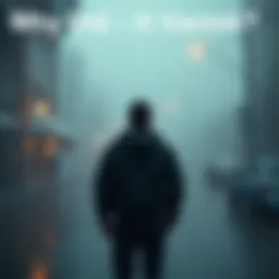 A person stands on a foggy street, gazing into the distance, representing the theme of disappearance.