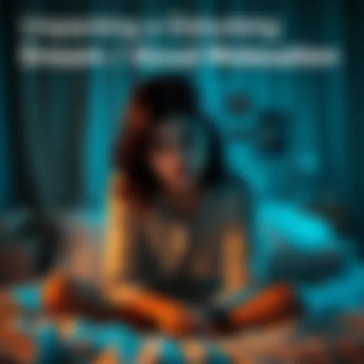 A person sits on a bed, looking worried and deep in thought after a troubling dream about molestation, with a blurred background indicating a bedroom setting.