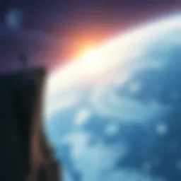A person stands at the edge of a cliff, gazing into the unknown with curiosity about what lies beyond the Earth.