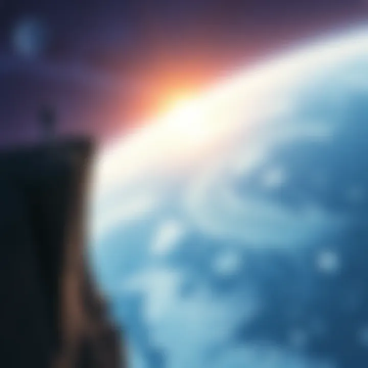 A person stands at the edge of a cliff, gazing into the unknown with curiosity about what lies beyond the Earth.