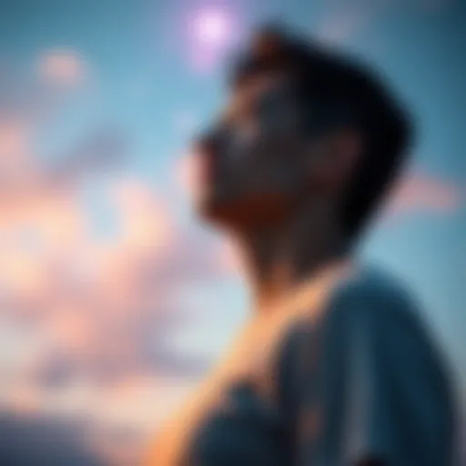 A person stands outside, gazing up at the sky with a hopeful expression, searching for a sign from their late grandmother.