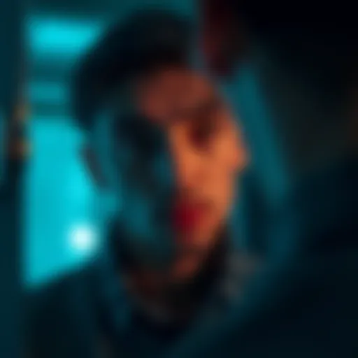 Individual gazing into a mirror, reflecting on their face and expression