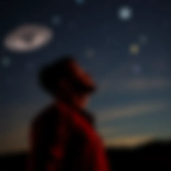 A person standing outside at night, gazing up at the stars with a thoughtful expression, pondering the concept of UFOs and extraterrestrial life.