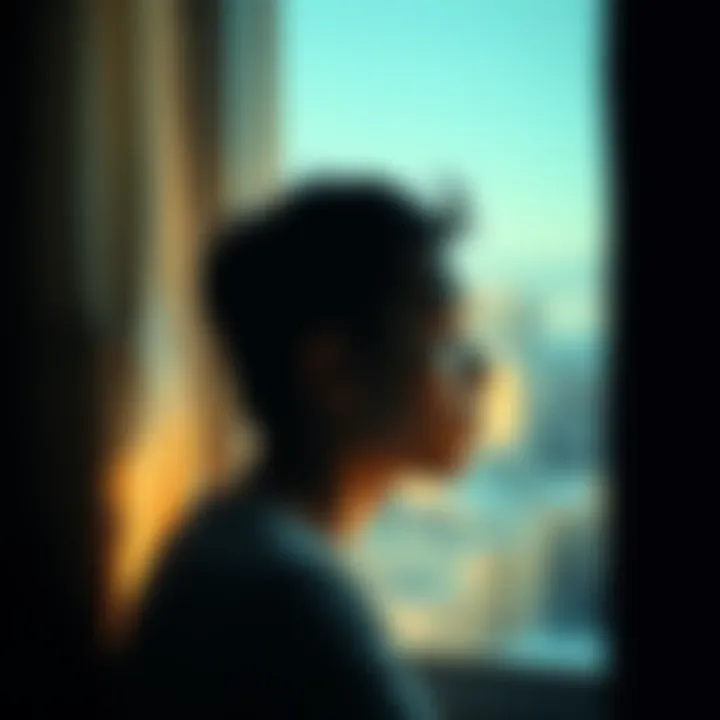 A person gazing out a window, feeling lost and hopeful for change, reflecting a deep sense of despair and unfulfilled dreams.