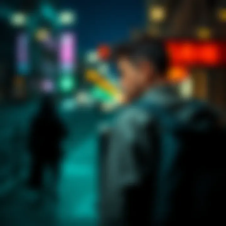 A concerned individual glances back while walking, symbolizing feelings of being watched.