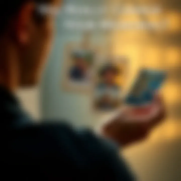 Individual reflecting on memories while holding old photos