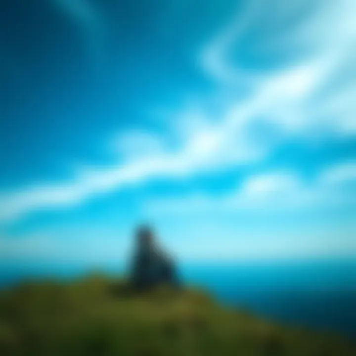 A person sitting on a hill, gazing at the sky with a contemplative expression, symbolizing thoughts about life after death