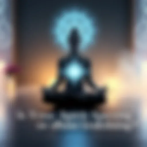 A person sitting cross-legged in a peaceful setting, with a soft glow around them, symbolizing meditation and connection to spirit guides and intuition.