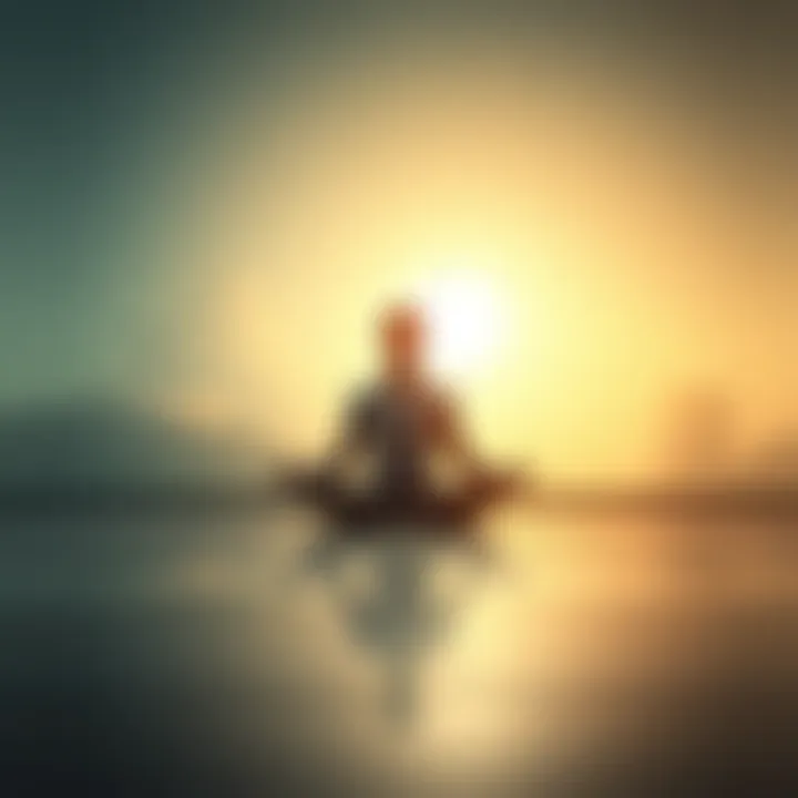 A person sitting cross-legged in meditation, surrounded by a calm and peaceful environment, representing deep meditation and relaxation