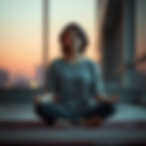 A person sitting cross-legged in a peaceful setting, practicing meditation with a calm expression