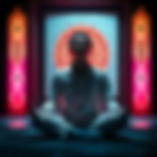 Individual sitting cross-legged with eyes closed, practicing deep breathing to calm anxiety after a sigil ritual.