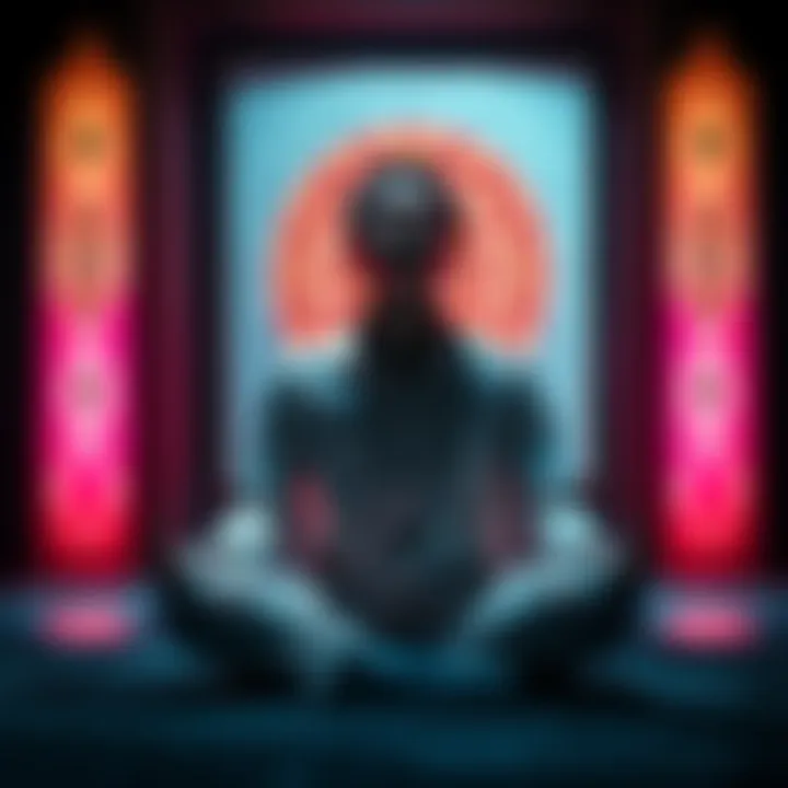 Individual sitting cross-legged with eyes closed, practicing deep breathing to calm anxiety after a sigil ritual.