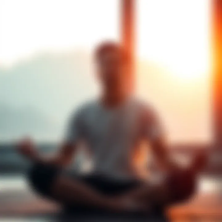 Person meditating with a calm expression Individual sitting cross-legged in a serene setting, eyes closed, appearing focused and relaxed while meditating