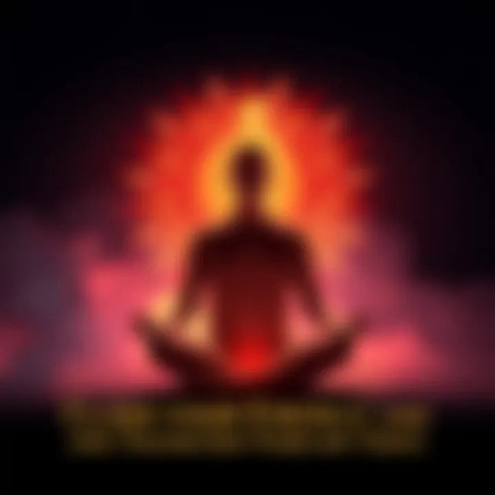Person meditating with energy aura A person sits cross-legged, meditating, surrounded by a glowing aura symbolizing energy and transformation.