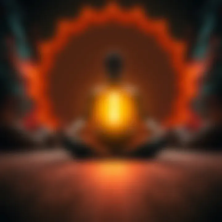 Individual sitting cross-legged with a glowing sacral chakra, symbolizing the flow of sexual energy and healing from past relationships.