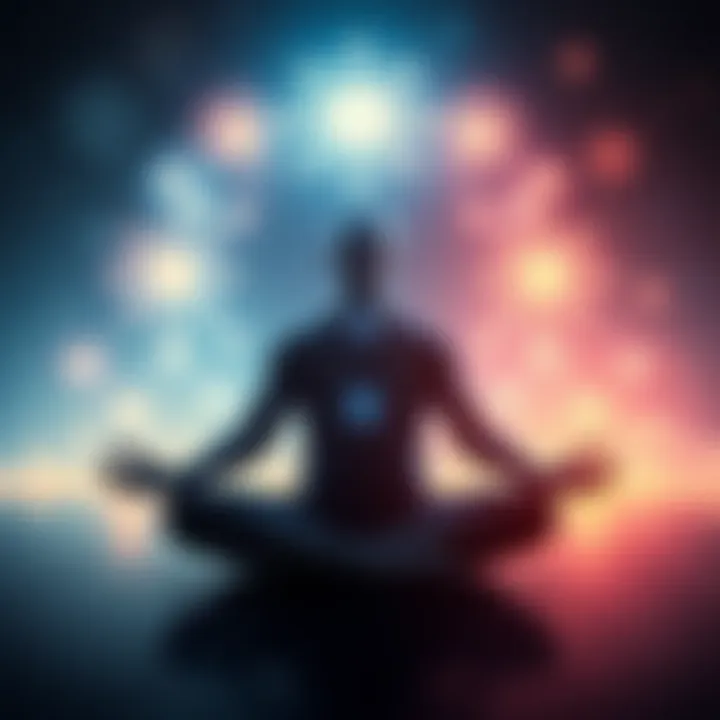 A person sits cross-legged in a peaceful environment, surrounded by glowing energy symbols representing intuition and sixth sense abilities.