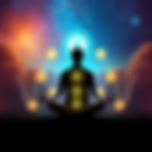 A person sitting cross-legged in meditation with glowing energy symbols around them, representing the concept of manifesting a specific person.