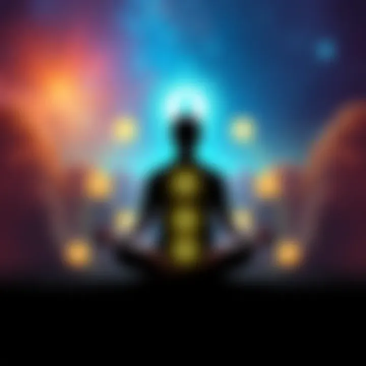 A person sitting cross-legged in meditation with glowing energy symbols around them, representing the concept of manifesting a specific person.
