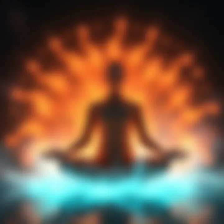 A meditative figure surrounded by a soft, glowing light, symbolizing an out-of-body experience.