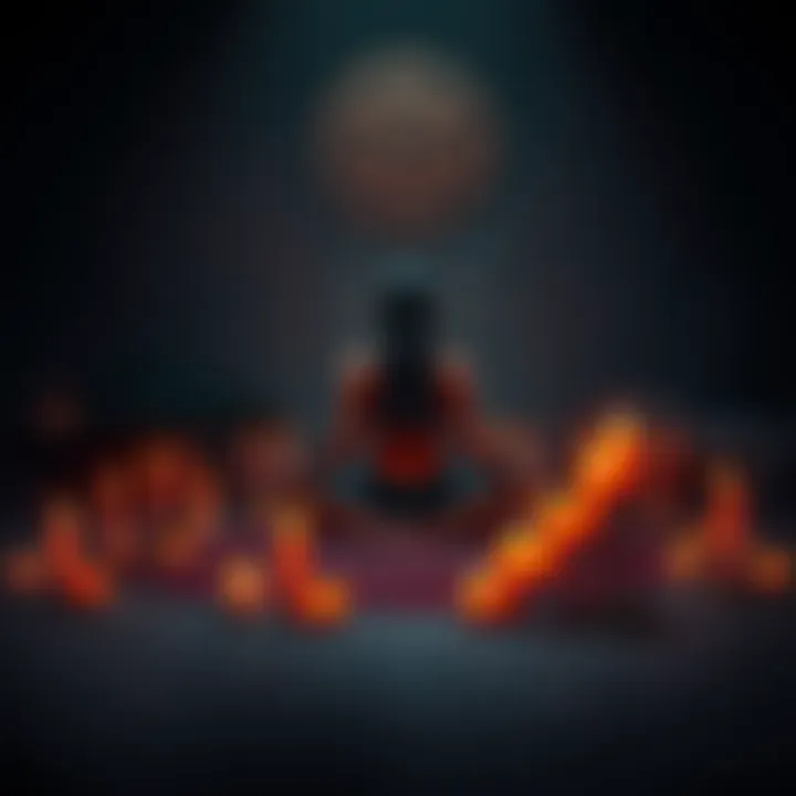 Person in meditation connecting with Hecate A person meditating in a dimly lit room, surrounded by candles, with symbols associated with Hecate around them.