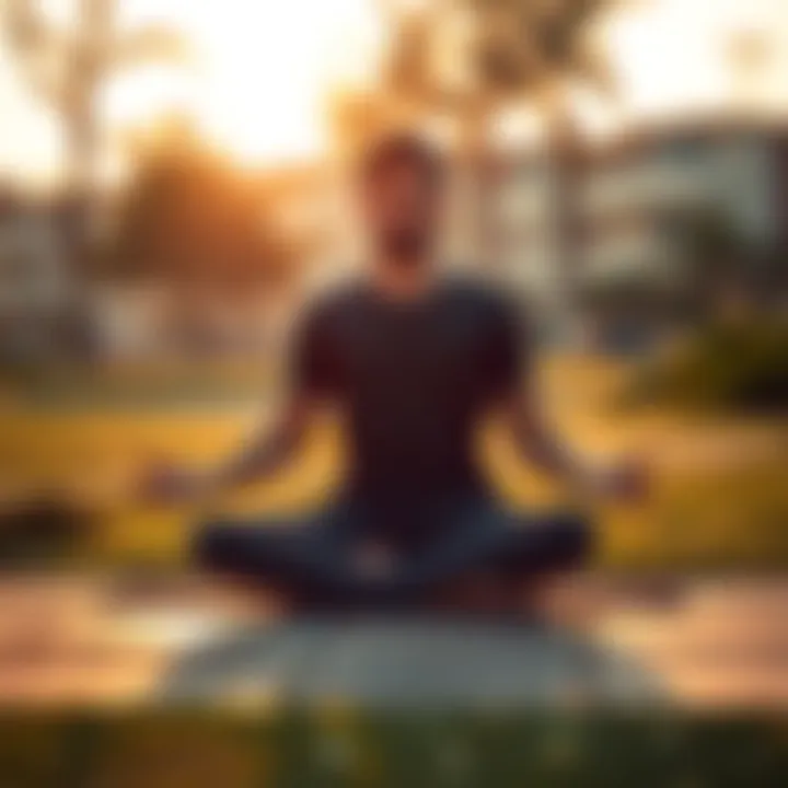 A person sitting cross-legged in a peaceful outdoor area, demonstrating meditation while experiencing discomfort