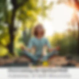 A person sitting cross-legged in a serene natural setting, eyes closed, with a peaceful expression, surrounded by trees and soft sunlight, symbolizing spiritual connection and self-discovery.