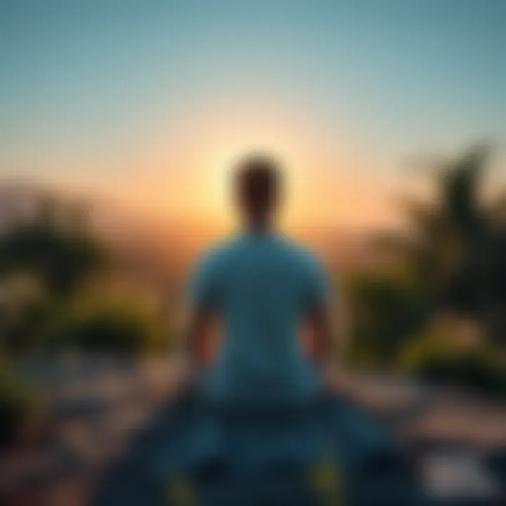 Person meditating in nature A person sitting cross-legged in a peaceful outdoor setting, practicing meditation to find inner peace and manage emotions.