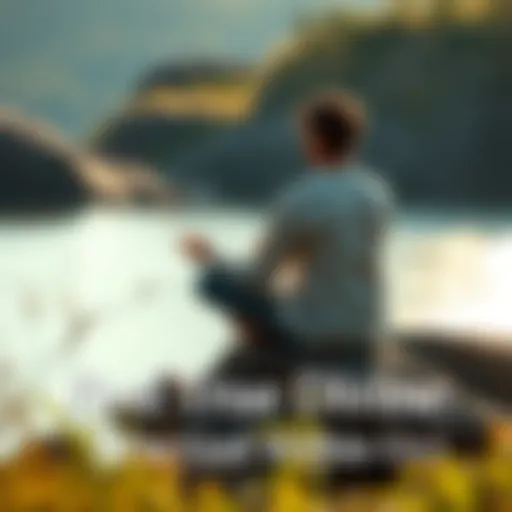 A person sitting cross-legged on a rock, meditating outdoors with peaceful surroundings, symbolizing inner self-awareness and personal divinity.