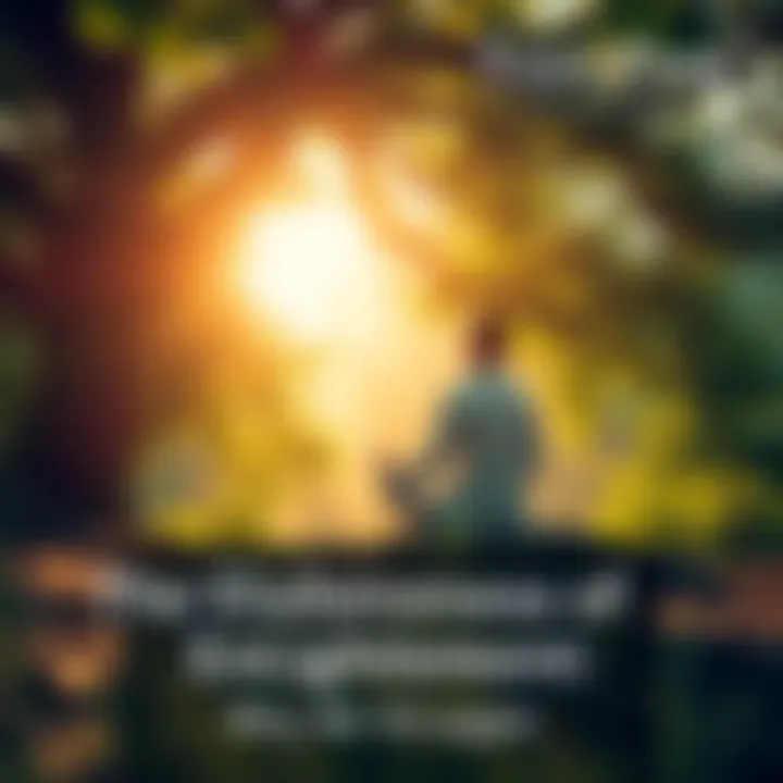 Person Meditating in Nature A person sitting cross-legged on a rock, meditating in a serene natural setting with trees and sunlight filtering through leaves.